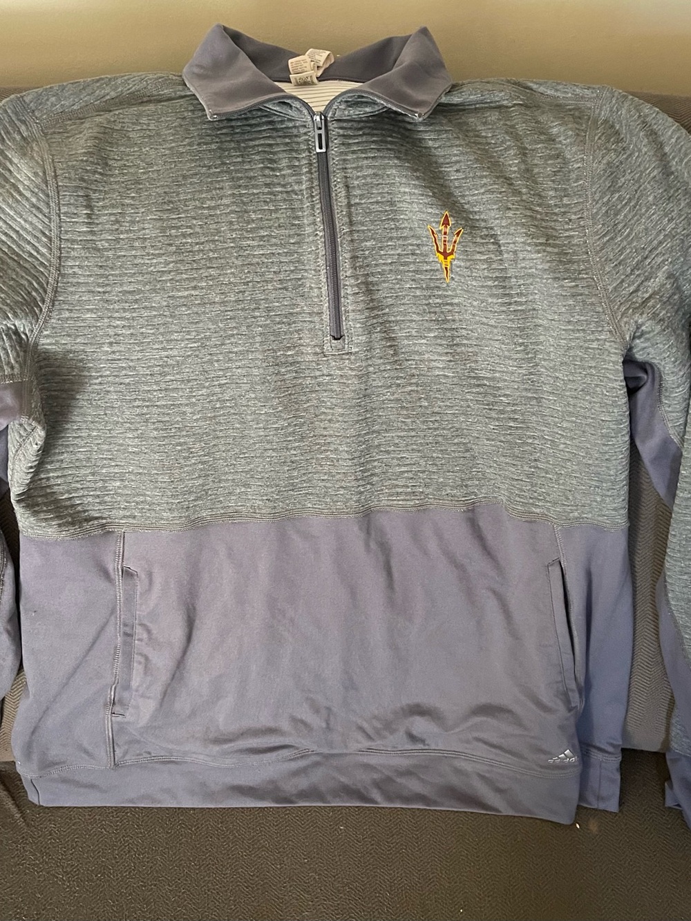 Grey Quarter-Zip Pullover Sweater with Trident Logo